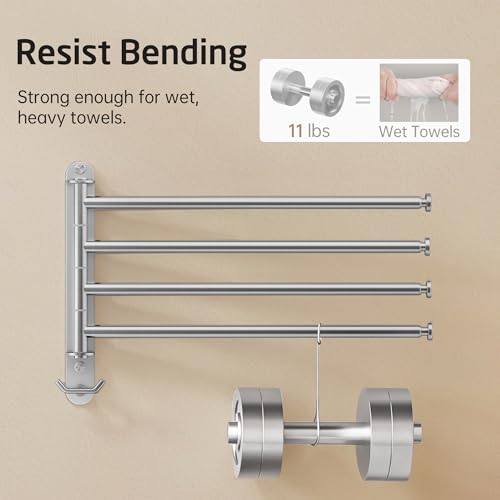 KES Adjustable Swivel Towel Rack 14.5 to 27.5 inch 4-Arm, Swing Out Towel Bar for Bathroom, Swinging Towel Rack for Bath Towels, 18/8 Stainless Steel Brushed Finish, A2107S4L70-2
