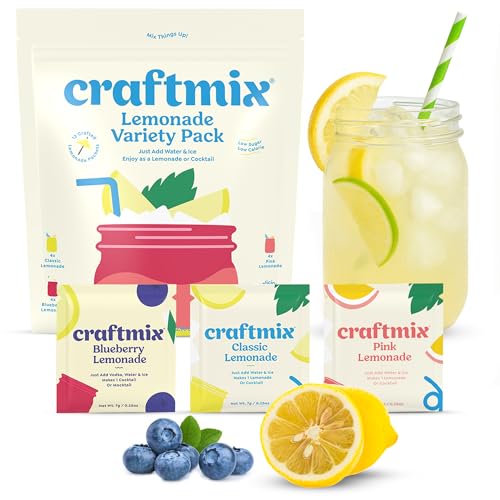 Craftmix Lemonade Variety Mix, 12 Packets, Easy Powder Drink with Real Fruit, Low-Sugar, Vegan, Low-Carb, Non-GMO, Dairy-Free, Gluten-Free, Flavored Water Enhancer, On-the-Go Water Flavoring Packets