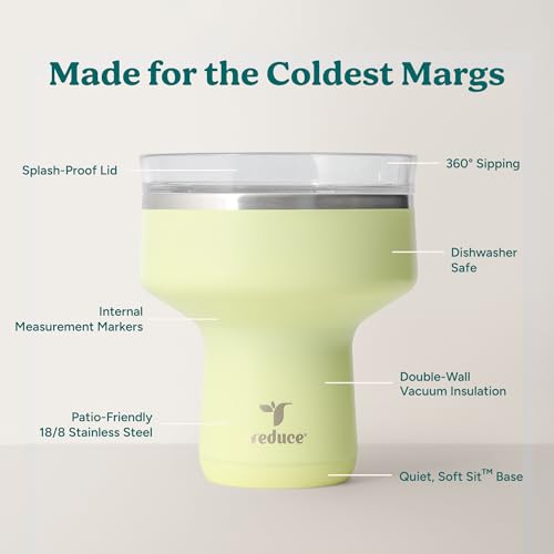 REDUCE Saltini 16 oz Cocktail Tumbler - Insulated Margarita Tumbler with Lid - Keeps Drinks Cold for 10 Hours - 360 Sippable Martini Glass Alternative - Shatterproof, Perfect for Parties - Lemon Luau