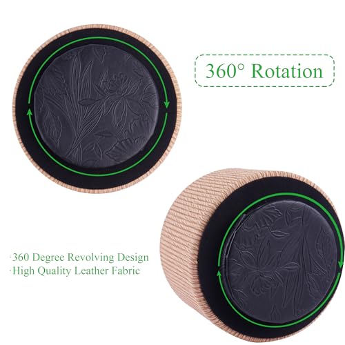 Hennaja Round Leather Art Supply Organizer,Remote Control Holder,360 Degree Spinning,Multi-Functional Pencil Holder,4 Compartments Desktop Stationary Organizer(1-Wood Apricot)
