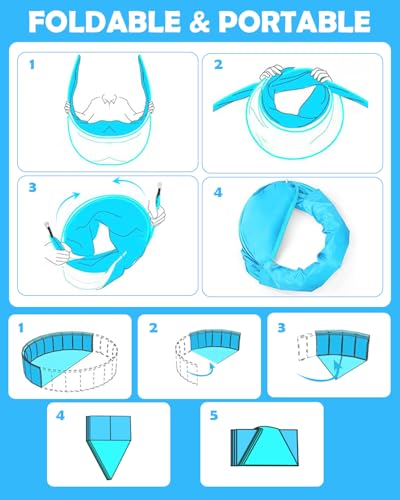 Foldable Kiddie Pool with Canopy UPF 50+, 47 Inch Non-Inflatable Swimming Kids Pool, Baby Pool for Toddler 1-3, Dog Pools for Backyard, Portable Water Play for Outdoor Backyard Beach, Blue