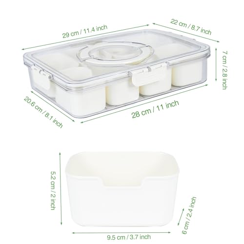 shopwithgreen 2Pcs Divided Serving Tray with Lid and Handle, Portable Snackle Box Snack Containers for Charcuterie, Party, Veggies, Snack, Fruit, Nuts, Candy, Chip, Entertaining, Picnic