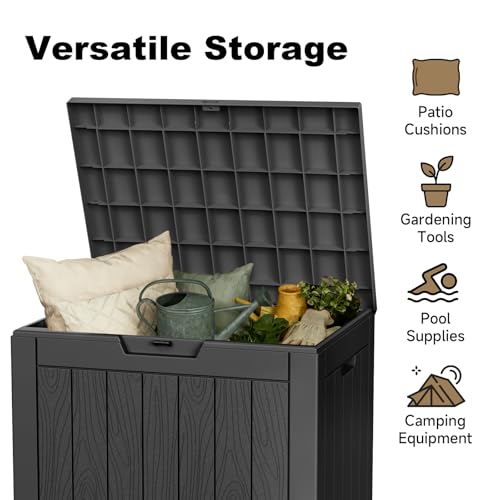 30 Gallon Outdoor Deck Box, Lockable Waterproof Outdoor Storage Boxes For Garden Tools,Indoor Cushions,Accessories Outside Storage Resin Weatherproof Container(Black)