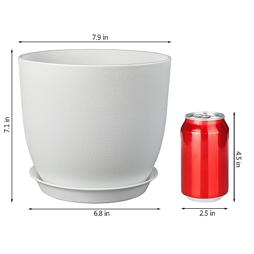 Plant Pots 8 Inch Set of 2, Flower Pots with Multi Mesh Drainage Holes, Planters for Indoor Outdoor Garden Plants and Flowers (White)