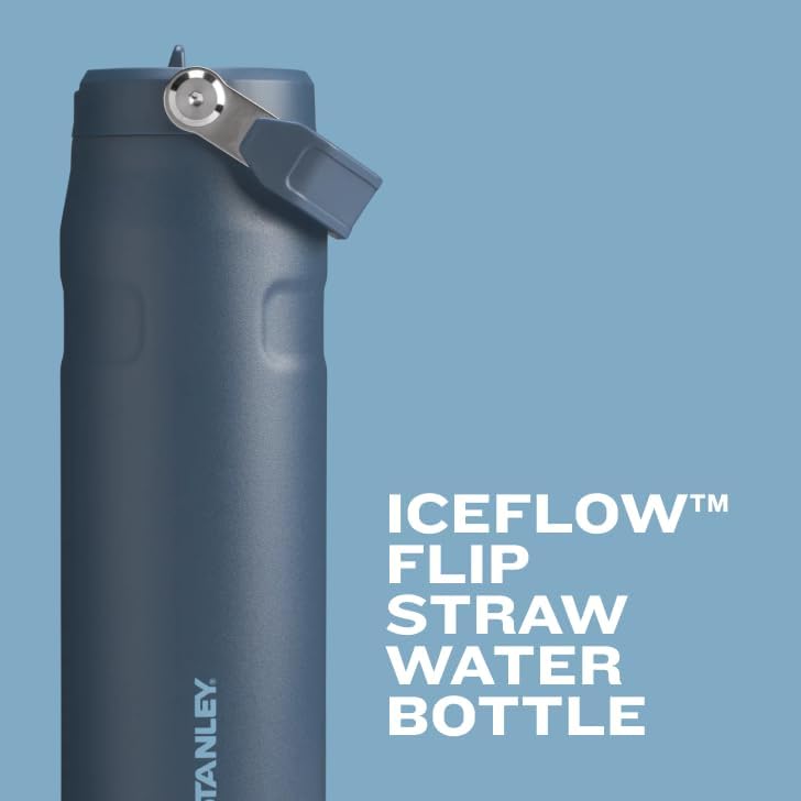 Stanley IceFlow Flip Straw 2.0 Water Bottle 24 OZ | Built-In Straw with Larger Opening | Lightweight & Leak-Resistant | Insulated Stainless Steel | BPA-Free | Navy