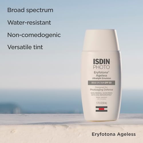 ISDIN Eryfotona Ageless Tinted Mineral Sunscreen SPF 50, Anti-Aging Face Sunscreen with Zinc Oxide, DNA Repairsomes & Vitamin E, Universal Tint No White Cast, Dermatologist Recommended