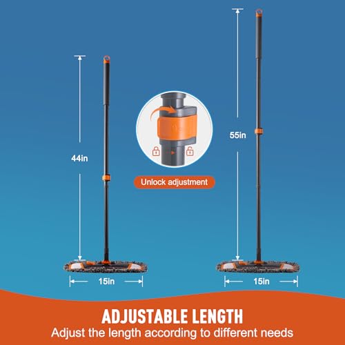 CLEANHOME Mops for Floor Cleaning with 3 Different Washable Pads and Extendable 55” Long Handle, Multifunction Dust Mop for Hardwood,Marble,Tile Floor Mopping,Orange