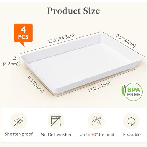Lifewit Serving Tray for Party Supplies, Reusable Serving Platter for Catering, Snack, Fruit, Charcuterie, Appetizer, Plastic Food Trays, Hosting Essentials, BPA Free, White, 4 Pcs