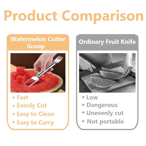 2-In-1 Stainless Steel Fruit Cutter Watermelon Fork Slicer Cutting Tool, Watermelon Fork Cutter for Home Party Camping Kitchen Gadget (1 Pcs)