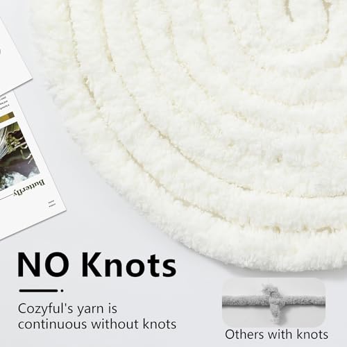 Cozyful Chunky Yarn for Hand Knitting - #10 Chunky Chenille Yarn, Jumbo Big Thick Chunky Yarns for Crocheting, Super Bulky Chunky Knit Blanket Yarns, 8 Skein (22 yds 8 oz Each Skein), Cream