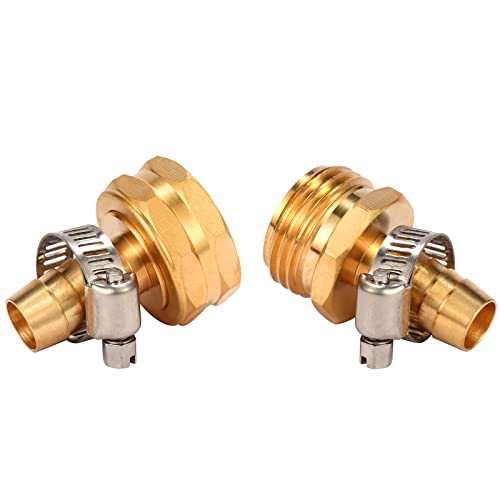 Brass Garden Hose Connector Repair Mender Kit with Stainless Clamp,Fits 1/2" Water Hose Fitting (1/2" Barb x 3/4" GHT)