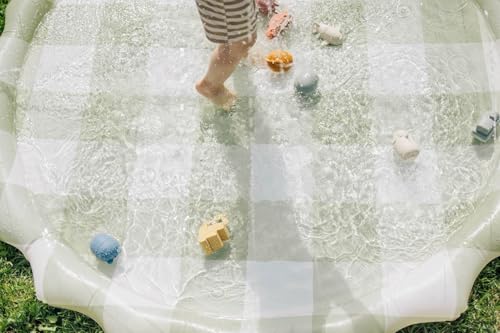 Neutral Gingham Splash Pad for Kids - Outdoor Sprinkler for Kids & Toddlers, Water Mat Sprinkler Toy-Splash Pool 67in