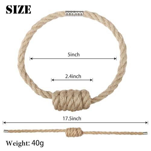 BEL AVENIR Magnetic Jute Curtain Tiebacks, Decorative Drapery Holdbacks Bohemian Style Woven Tie-Backs with Exquisite Knot (Jute, 2 Pack)