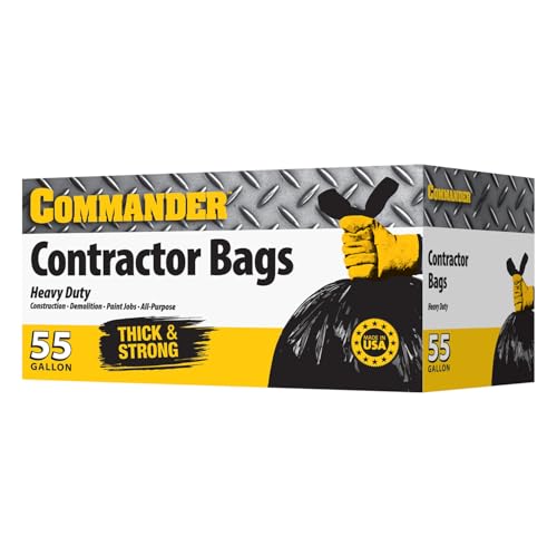 Commander 55 Gallon 3 MIL (eq) Heavy Duty Contractor Bags with Flap Ties - 36" x 56" with flaps - Pack of 10 - For Contractor, Industrial, & Outdoor