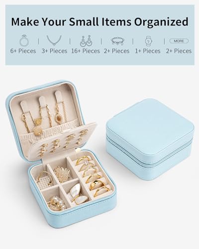VLANDO Travel Jewelry Case, Bridesmaid Gift for Women - Small Travel Jewelry Box for Girls Women - Blue
