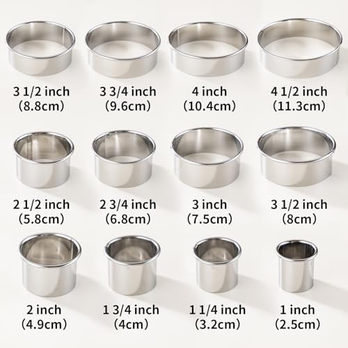 12 Pcs 304 Stainless Steel Biscuit Cutter Set - Round Cookie Cutters for Baking (1/2/3/4/5'') with Storage Box, Dough Pastry Cake Circle Cutting Ring Molds, Non-Rust, Dishwasher Safe & 1.5‘’ High