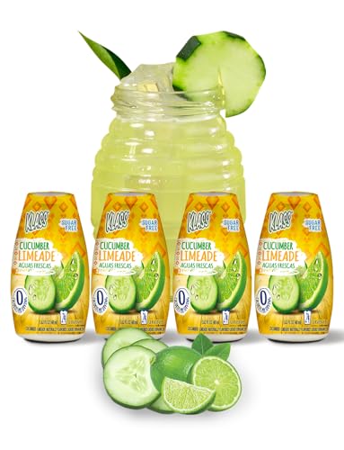 Klass Aguas Frescas | Liquid Water Enhancer | Cucumber-Limeade | Naturally Flavored | Sugar Free | Zero Calories Per Serving | Keto | 4 Bottles, Makes 96 Drinks