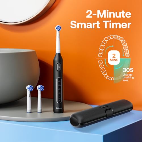 Bitvae R1 Rotating Electric Toothbrush with 8 Brush Heads for Adults and Kids, 60-Day Battery Life, 5 Modes Rechargeable Power Toothbrush with 2-Minute Smart Timer, Black