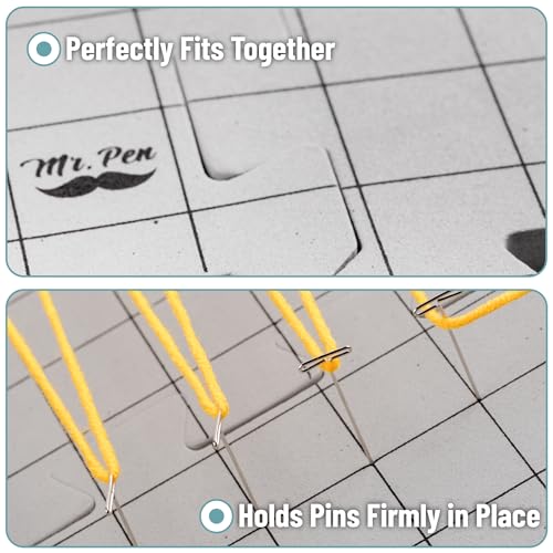 Mr. Pen- Blocking Mats for Knitting & Crochet Projects, 12" x 12", 9 Pack with 150 pcs T-Pins, Gray Aligned Grid Knitting Blocking Mats and Pins, Water & Heat Resistant