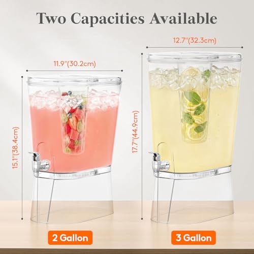 Lifewit 2 Gallon Drink Dispenser for Parties 2 Pcs, Large Plastic Beverage Container for Juice/Tea/Soda with Stand & Ice Core, Clear Lemonade Dispenser with Spigot, BPA Free Water Pitcher for Hosting