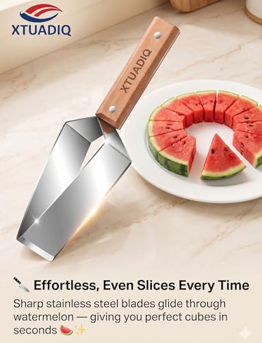 Stainless Steel Watermelon Slicer, 2026 New Triangle Watermelon Cutter, Stainless Steel with Wooden Handle for A Wide Variety Watermelon, Cantaloupe, Honeydew, Apples, and More (1pcs)