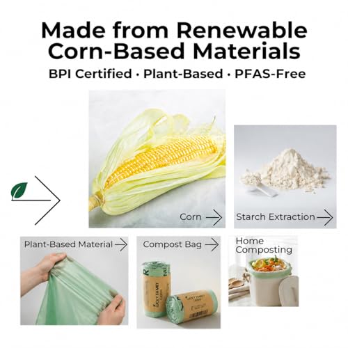 Compostable Trash Bags for Kitchen Compost Bins – 1.3 Gallon Small Compost Bags for Countertop Bin, Green Compostable Bags, BPI Certified ASTM D6400, Leak-Resistant Food Waste Bags (50 Count)