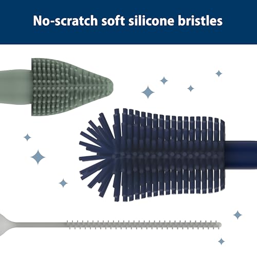 Dr. Brown's Silicone Cleaning Brush Set with Bottle, Spout, and Straw Brush, 3 Brushes to Clean Baby Bottles, Spouts, Nipples, and Straws, BPA Free – 3-Pack