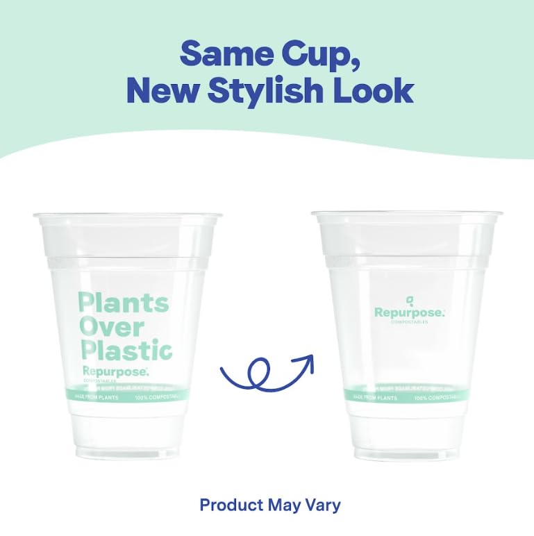 Repurpose 100% Compostable Plant-Based Clear Cold Cups, 16oz, 50 Count, BPA Free, No PFAS Added, FDA Non-Toxic, Certified BioBased