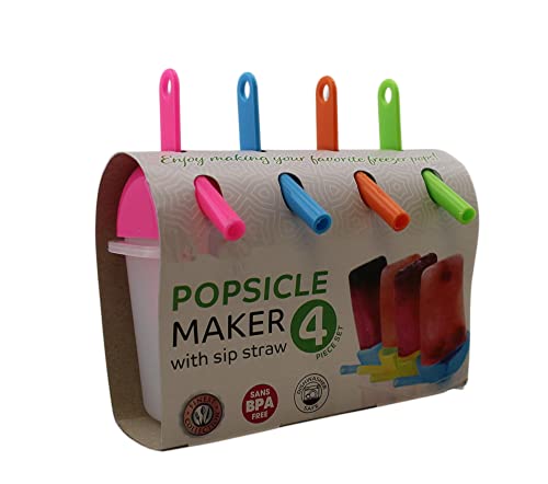 Ice Lolly Popsicle Molds with Straw 4 Pack BPA Free Freezer Pop Mold Maker for Juice Yogurt Fruit Kids