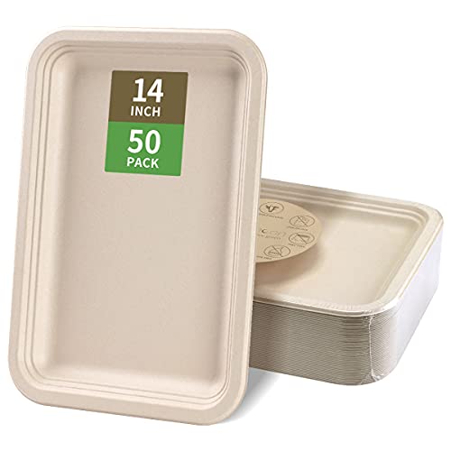bloomoon 50 Pack 14 inch Disposable Crawfish Trays,Large Paper Plates 14 inch Food Trays Disposable for Seafood Lobster Crab BBQ, Crawfish Boil Party Supplies