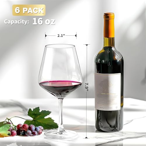 Hlukana Unbreakable Wine Glasses Set of 6, 16 oz Plastic Wine Glasses with Stem, BPA Free, Reusable Wine Glass for Poolside, Outdoors Camping Picnic Restaurants Home Bar Christmas Unique Gift