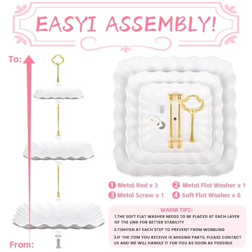 5 Pcs Dessert Table Display Set - 2 Pcs 3-Tier Dessert Display Stands & 3 Pcs Serving Tray - Dessert Trays Dessert Stands Treat Table Displays Set for Tea Parties,Birthdays & Baby Showers