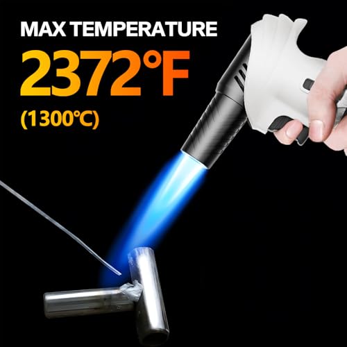 Butane Torch Lighter, 0-90°Rotating Angle Butane Lighter, Refillable Kitchen Torch with Safety Lock, Adjustable Flame for Soldering (White and Black)