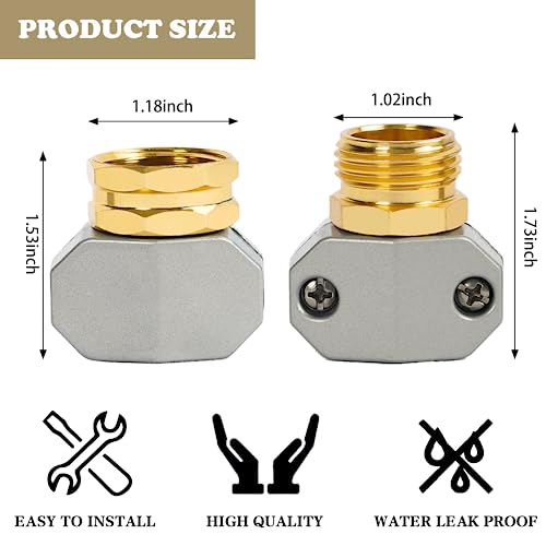 Hourleey Garden Hose Repair Kit, 2 Sets Aluminum Alloy Garden Hose End Mender, Male and Female Water Hose Repair Fittings, Fit 5/8" and 3/4" Connector, with 4 Extra Hose Washers
