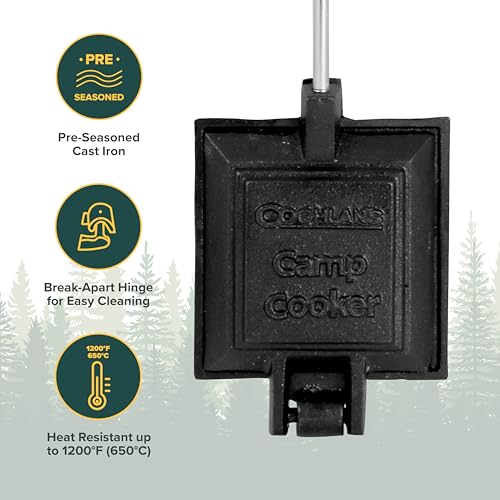 Coghlan's Cast Iron Camp Cooker - Pre-Seasoned Pie Iron Sandwich Maker with Heat-Resistant, Removable Handles, Easy-to-Clean for Toasted Pies, Grilled Sandwiches, and Meats, For Campfire Cooking