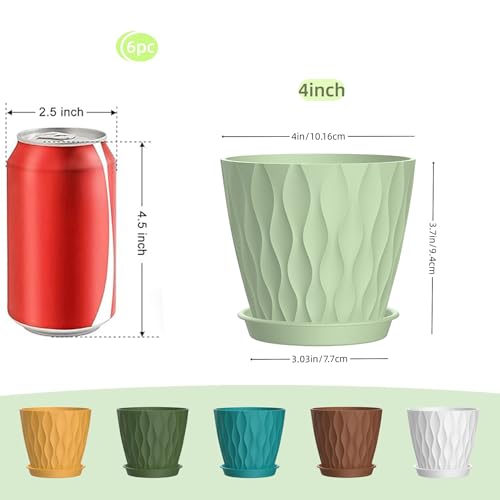 4 Inch Plant Pots, 6 Pack Indoor Flower Pots, Planters with Drainage Holes and Trays for Orchids, Violets, Succulents, Herbs, and Other Plants,Corolful