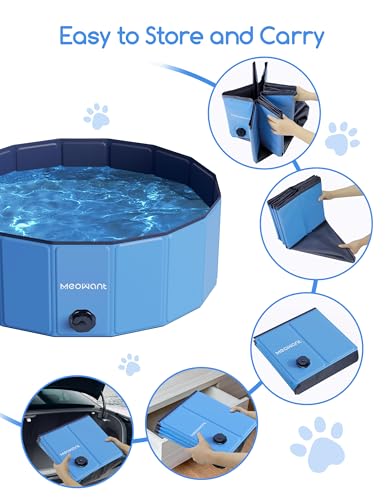 Meowant Foldable Dog Pool, Hard Plastic Dog Swimming Pools for Large Dogs, Collapsible Plastic Kid Pet, Portable Bathing Tub Kiddie Pool for Dogs (XL-63'' × 12'')