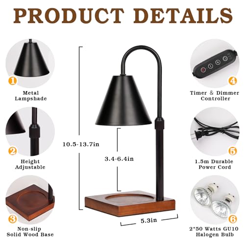 Modern Candle Warmer Lamp with Timer, Dimmable Candle Lamp Warmer, Men Women for Birthday Gifts, Valentines Day Gifts, Black Candle Warmer, Adjustable Candle Light, Cozy Living Room Bedroom Home Decor