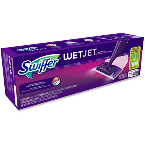 Swiffer Wet Jet Mop, Floor Cleaner for Mopping Wood, Laminate, Tile in Home, Bathroom, Kitchen, All Purpose Multi-Surface Cleaning Set includes 1 Spray Mop, 5 Pads Refill, 1 Fresh Scent Solution