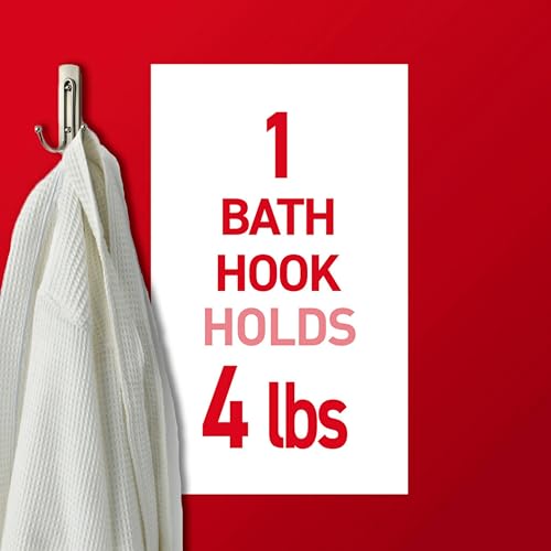 Command Large Double Bathroom Wall Hook, Damage-Free Hanging with Adhesive Strip, Great for Hanging Bath Towels, 1 Satin Nickel Wall Hook and 1 Water-Resistant Strip, Holds up to 4 lb