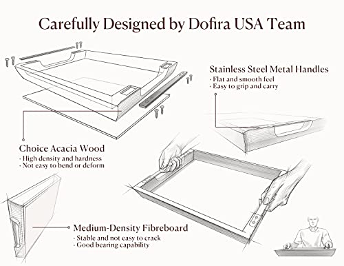 Acacia Wood Serving Tray with Metal Handles, 17x13in Food Drinks Tray for Coffee Table, Breakfast, Dinner & Bar, Rustic Decorative Storage Tray for Ottoman, Kitchen, Elegent Gift for Mom