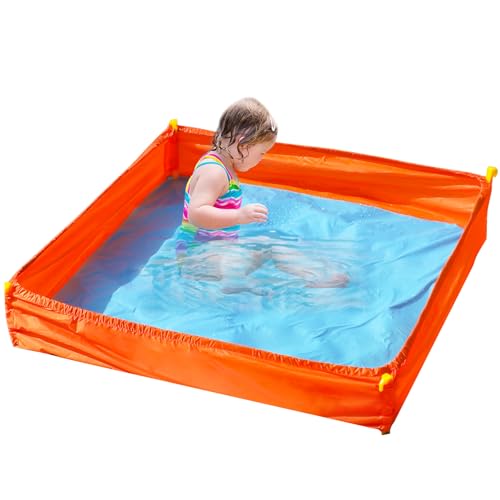 MUOUAKATE 3.3 X 3.3 Ft Portable Beach Square Puddle, Foldable Beach Pool for Boys Girls Ages 2 3 4 5 6 7 8, Upgrade Beach Essentials with Carrying Bag, No Need to Dig Holes and inflate