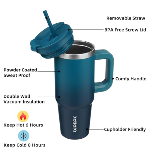 BJPKPK Tumbler With Handle And Straw 30oz Insulated Tumbler Cups With Lid Stainless Steel Travel Coffee Mug,Indigo Black