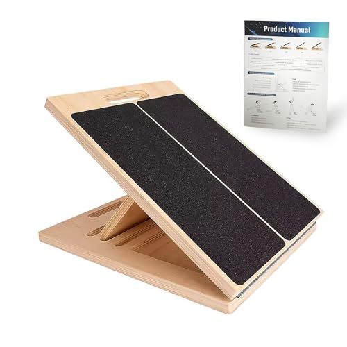 Adjustable 16.5"×12" Wooden Slant Board – 5-Angle Foldable Calf Stretcher & Squat Wedge for Home-Gym, Portable Incline Board, 350 lb Rated