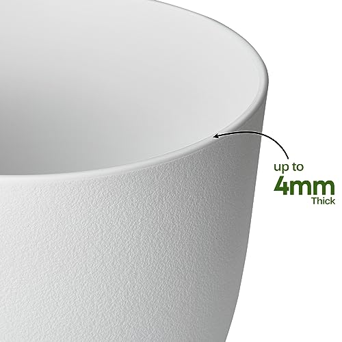 Plant Pots 8 Inch Set of 2, Flower Pots with Multi Mesh Drainage Holes, Planters for Indoor Outdoor Garden Plants and Flowers (White)