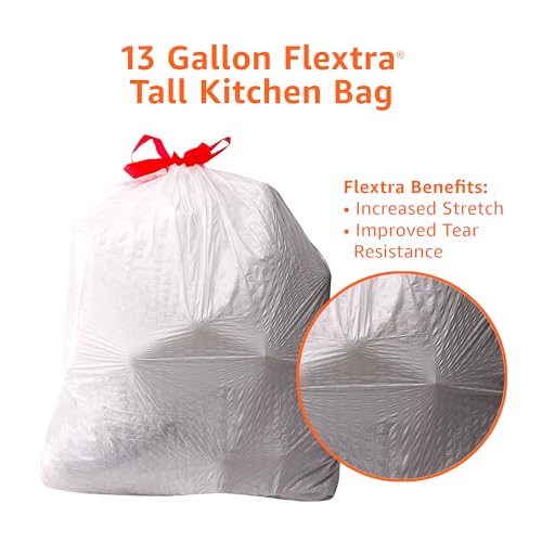 Basics Flextra Strength Tall Kitchen Drawstring Trash Bags, Fresh Scent, Tear Resistant, 13 Gallon, 120 Count