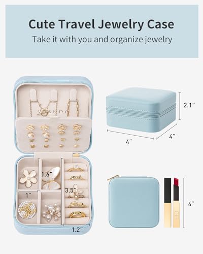 VLANDO Travel Jewelry Case, Bridesmaid Gift for Women - Small Travel Jewelry Box for Girls Women - Blue