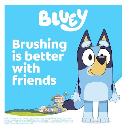 Colgate Kids Bluey Toothbrush and Kids Toothpaste Gift Set, Includes Bluey-Themed Battery Toothbrush, 2 Bubblegum Flavored Fluoride Toothpastes, and 2 Manual Toothbrushes