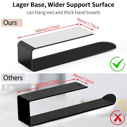 Hand Towel Holder, Self Adhesive Towel Racks for Bathroom Wall Mounted, 8 Inch Square Hand Towel Bar Stick on Wall for Kitchen Cabinet RV, Black (2 Pack)