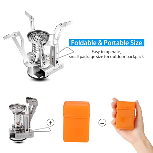 Odoland 6pcs Camping Cookware Mess Kit with Lightweight Pot, Stove, Spork and Carry Mesh Bag, Great for Backpacking Outdoor Camping Hiking and Picnic